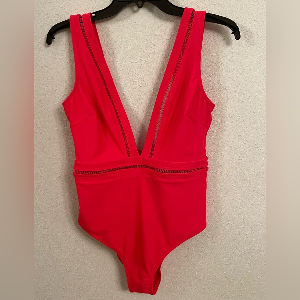Ted Baker Bright Orange/Pink One Piece Swimsuit V-Neck